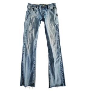 Billabong Y2K Low Rise Jeans Bootcut Denim Sz 7 Contrast Stitching Raw Hemh